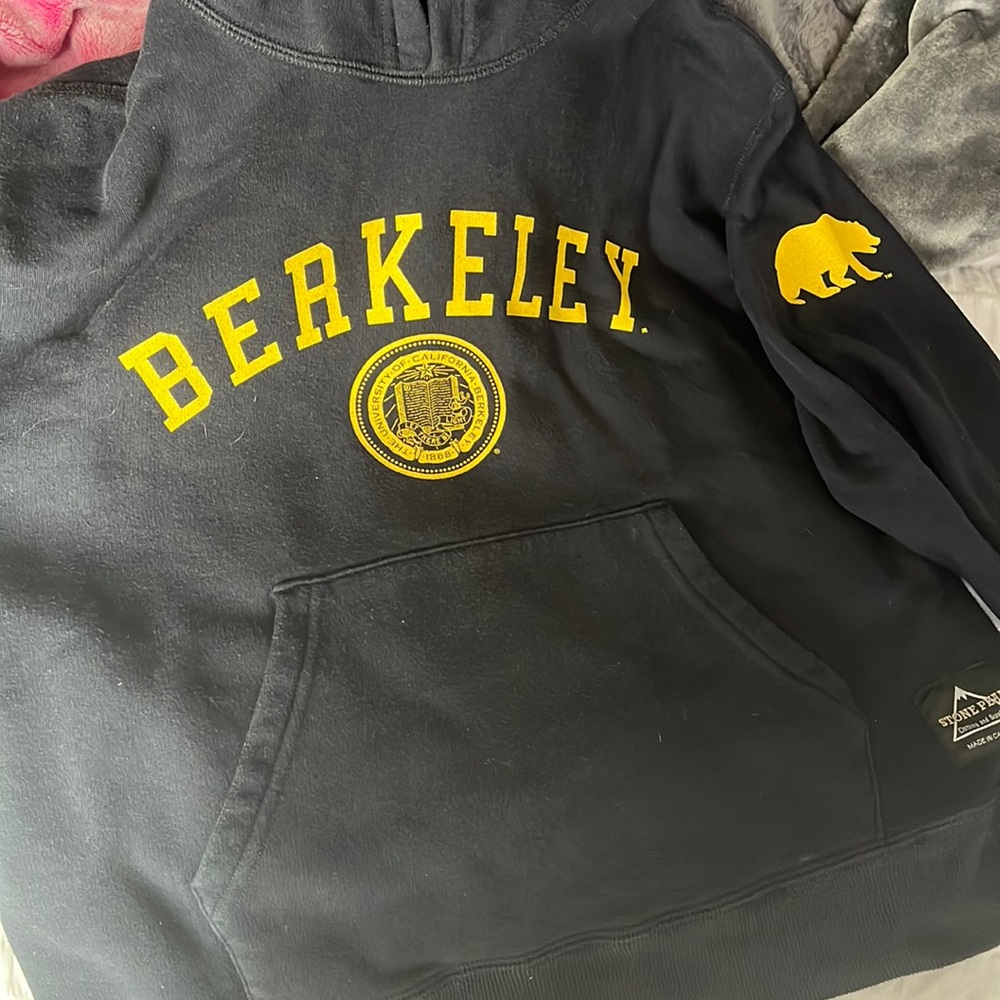berkeley navy hoodie with yellow writing. great condition, size small adult
